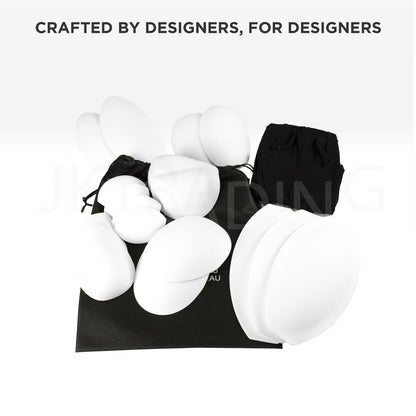 White makeup sponges on a black pouch with 'KCrafts branding, against a white background.