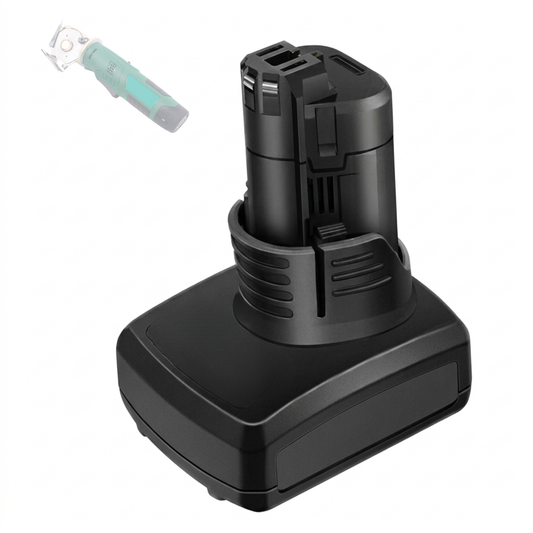 High-capacity 4Ah rechargeable lithium-ion power tool battery pack for cordless rotary fabric cutters.