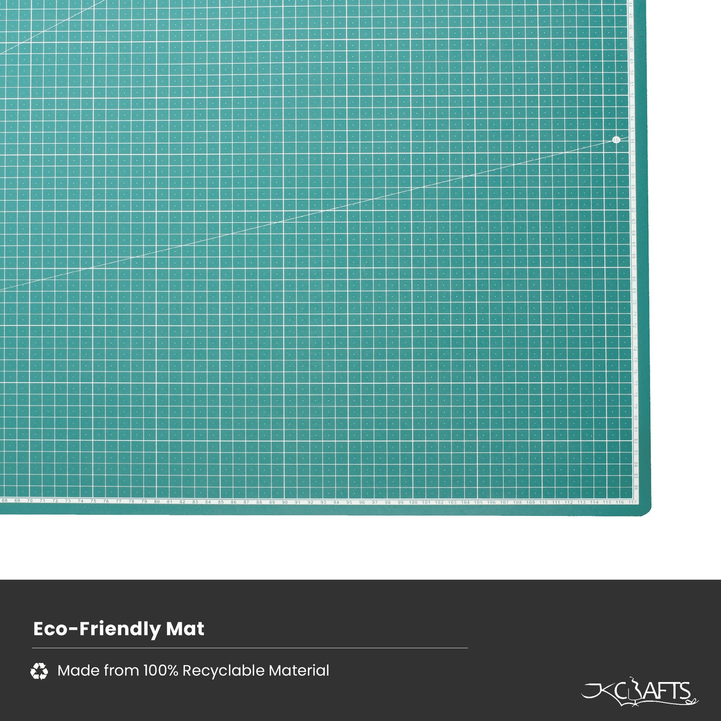 Grid-patterned cutting mat with 'Eco-Friendly Mat' text and 'Crafts' logo.