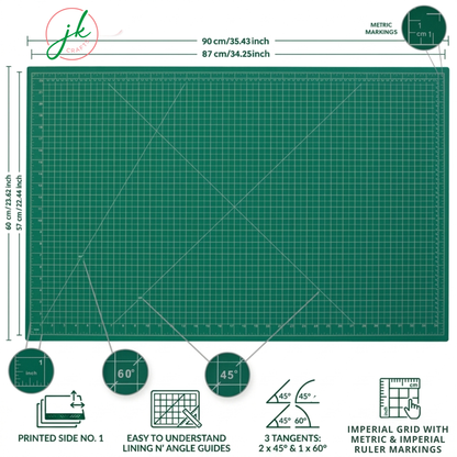 A1 Green cutting mat with grid lines and measurements, featuring JKCrafts logo.