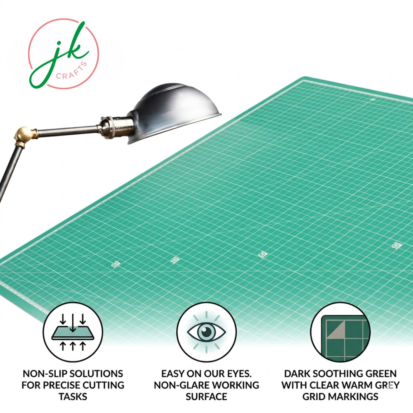 A1 60x90cm Cutting mat with grid and lamp on a white background, featuring JK Crafts logo.