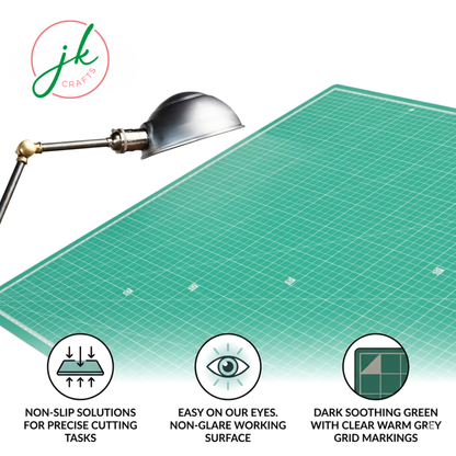 A1 60x90cm Cutting mat with grid and lamp on a white background, featuring JK Crafts logo.