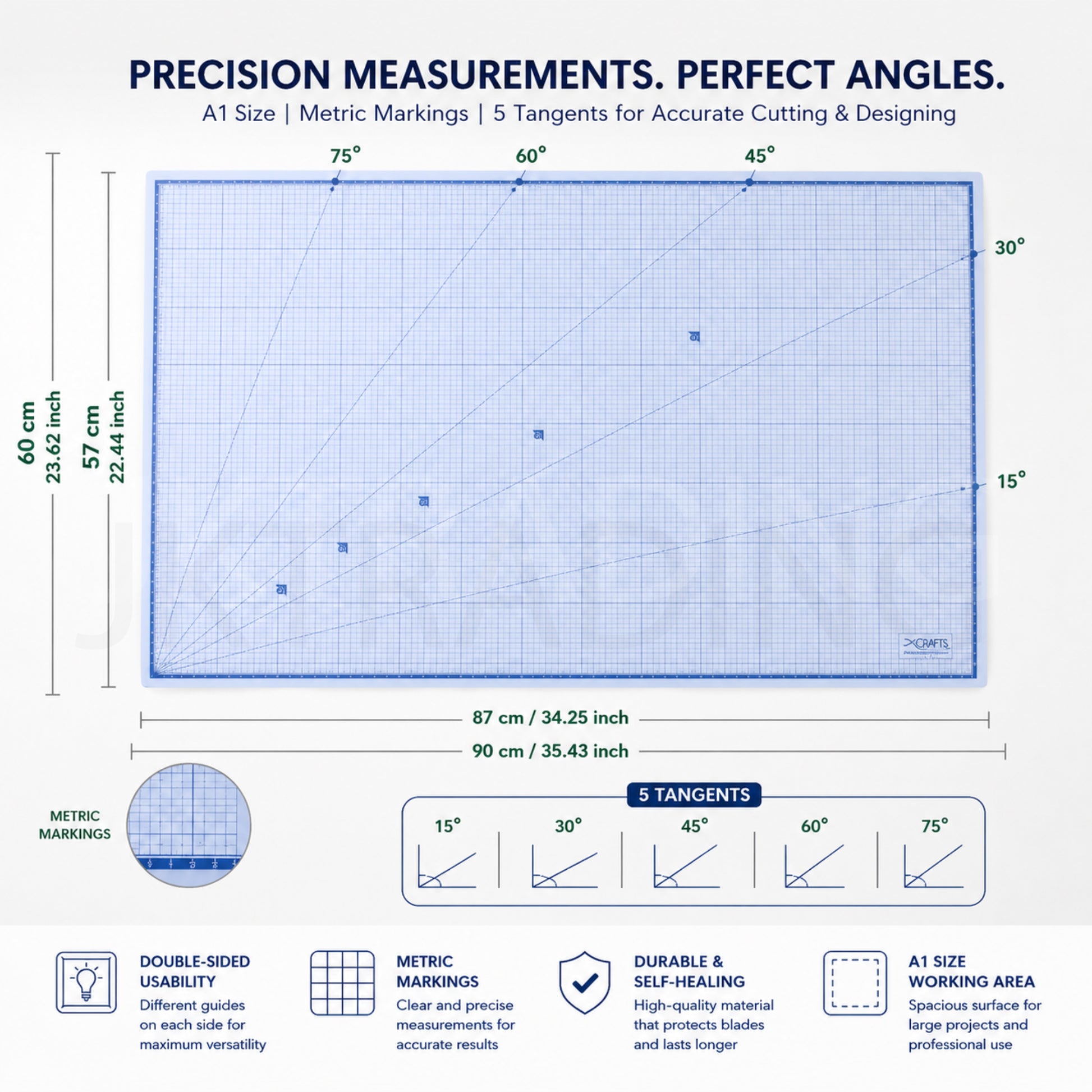 Precision metric measurements on A1 translucent cutting mat
