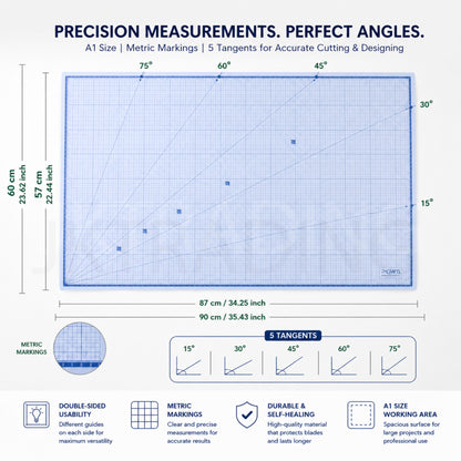 Precision metric measurements on A1 translucent cutting mat