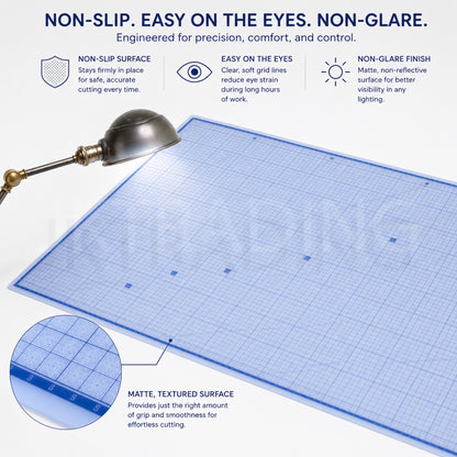 Close-up of durable translucent cutting mat corner and markings