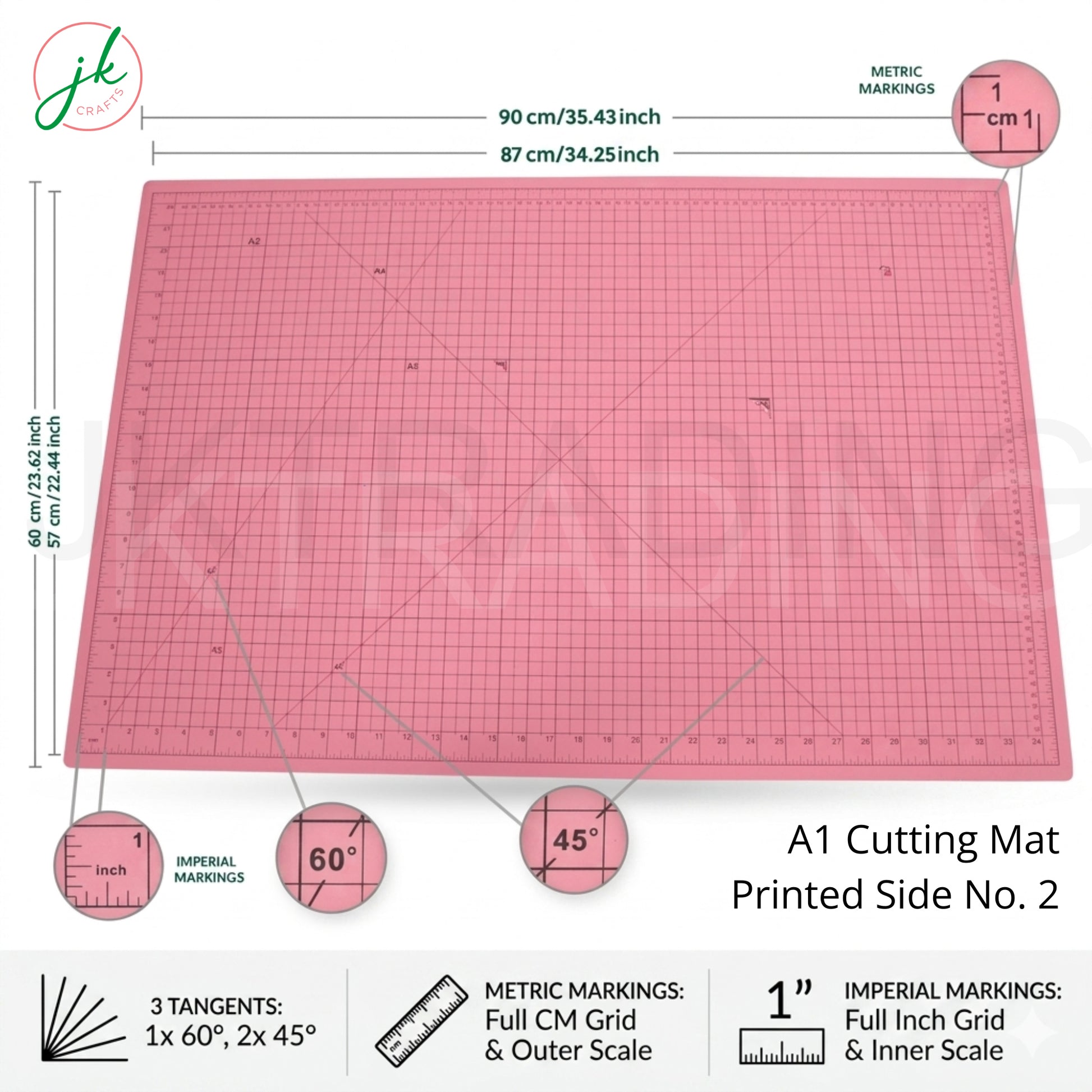 Large A1 double-sided craft mat displaying the reverse pastel pink side with clean white measurement grids.