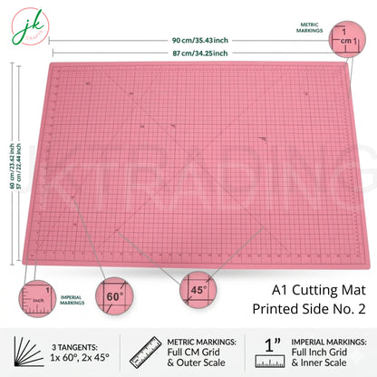 Large A1 double-sided craft mat displaying the reverse pastel pink side with clean white measurement grids.
