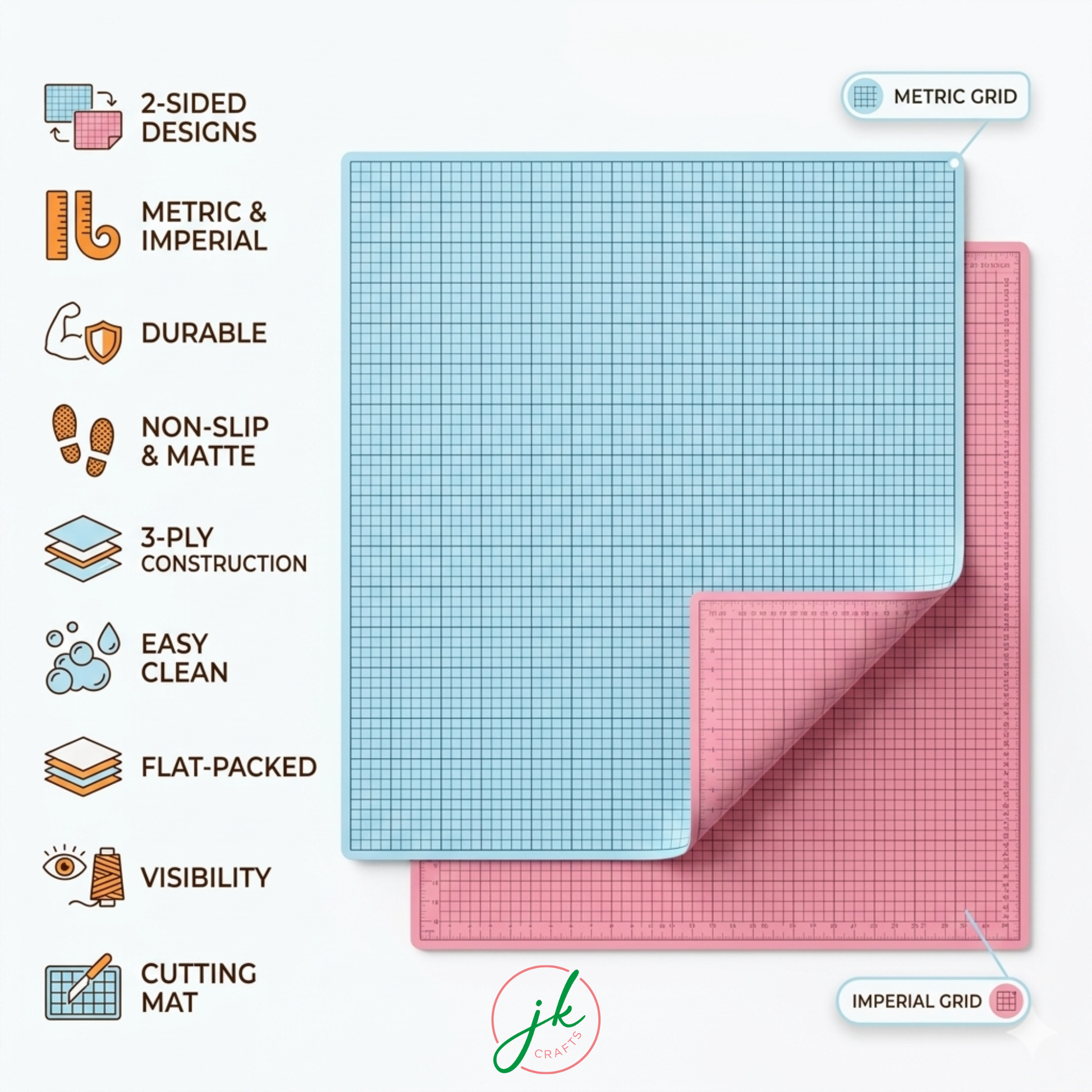 Corner peel view of the dual-color craft mat showcasing both the pink and blue self-healing textured surfaces.