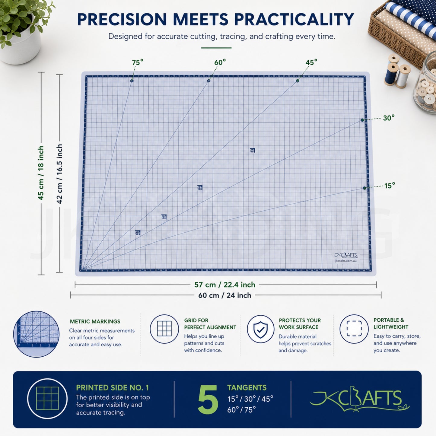A2 translucent cutting mat with metric grid for crafting and sewing