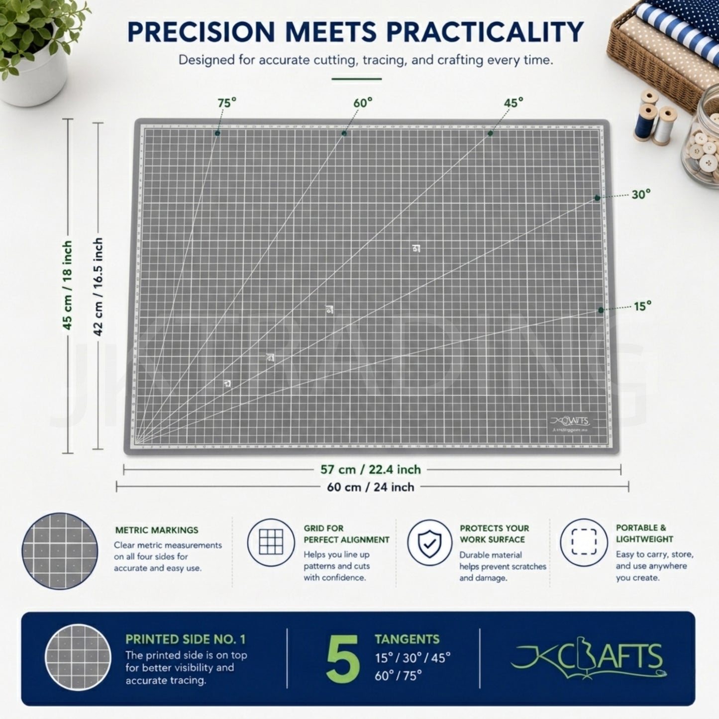 Layout graphic highlighting the smaller 5-ply A2 size variation, measuring 60cm by 45cm, engineered for compact tabletops.
