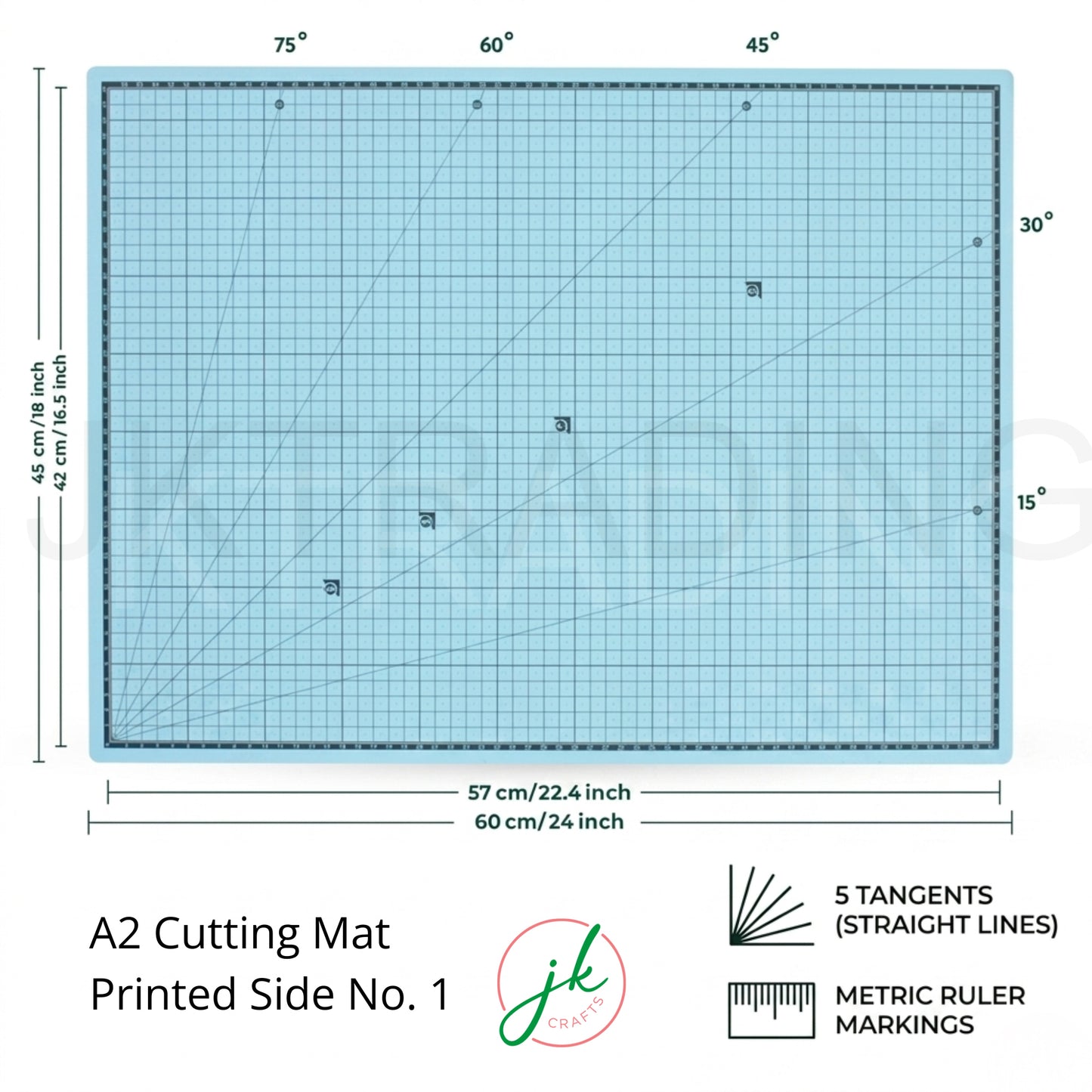 Product dimension layout for the medium A2 sky blue model variant measuring 60cm by 45cm with clean metric markings.