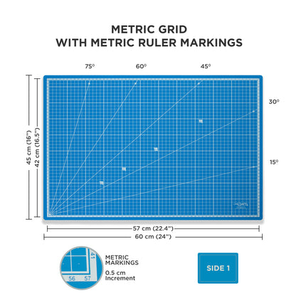 Metric grid cutting mat with ruler markings on a white background