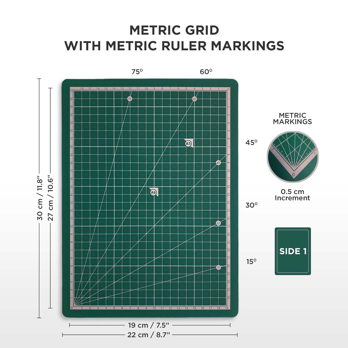 A4 Metric grid with ruler markings on a green background