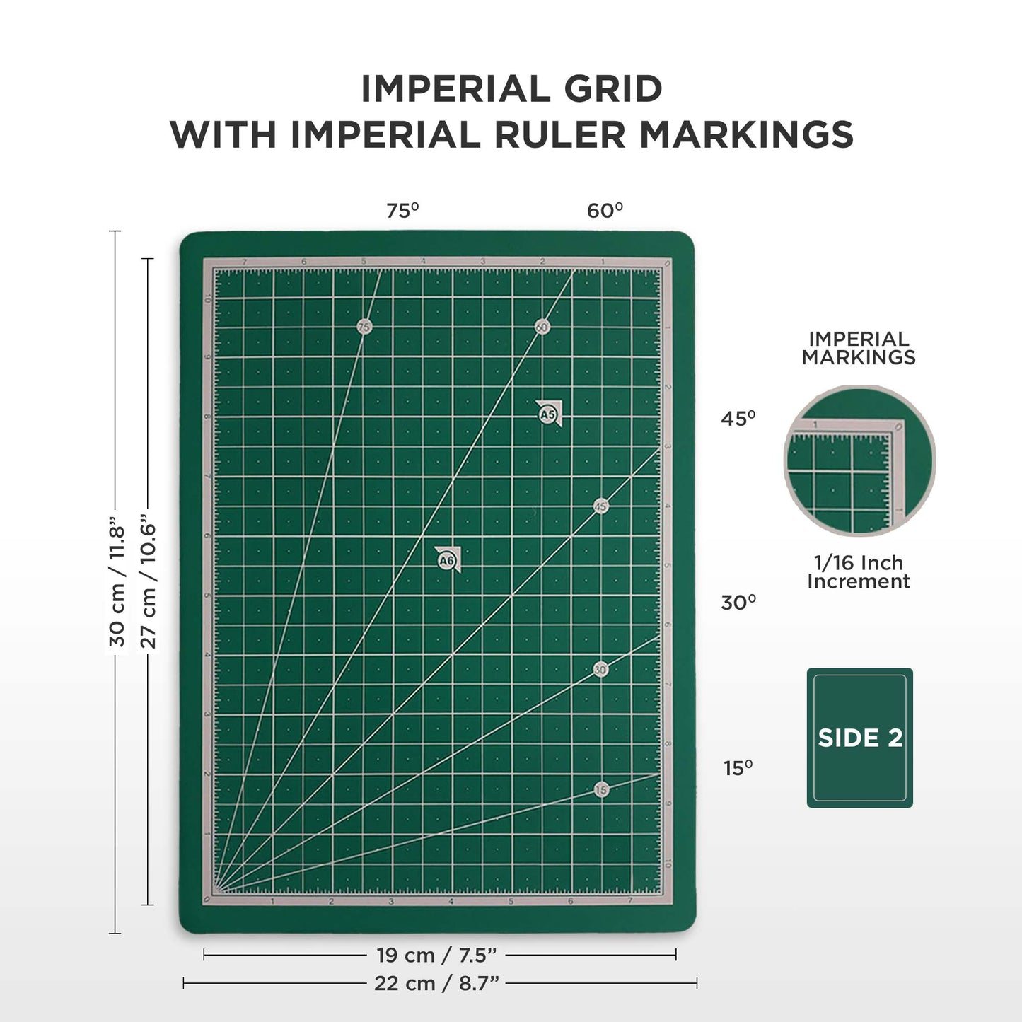 A4 cutting mat with grid and ruler markings for imperial and metric measurements