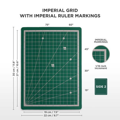 A4 cutting mat with grid and ruler markings for imperial and metric measurements