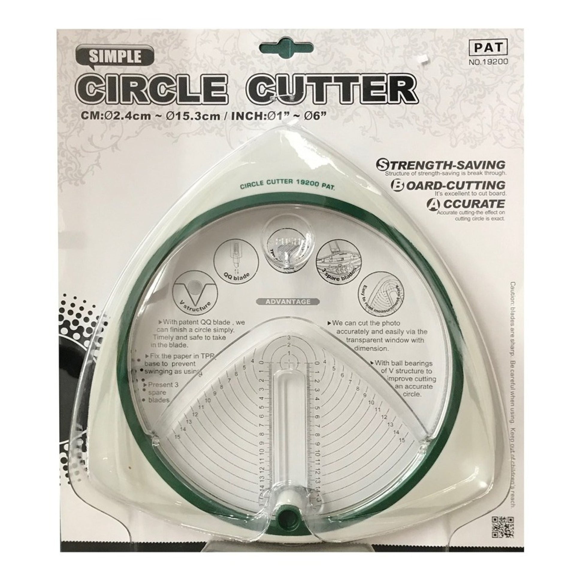 Circle cutter in packaging with text on a white background