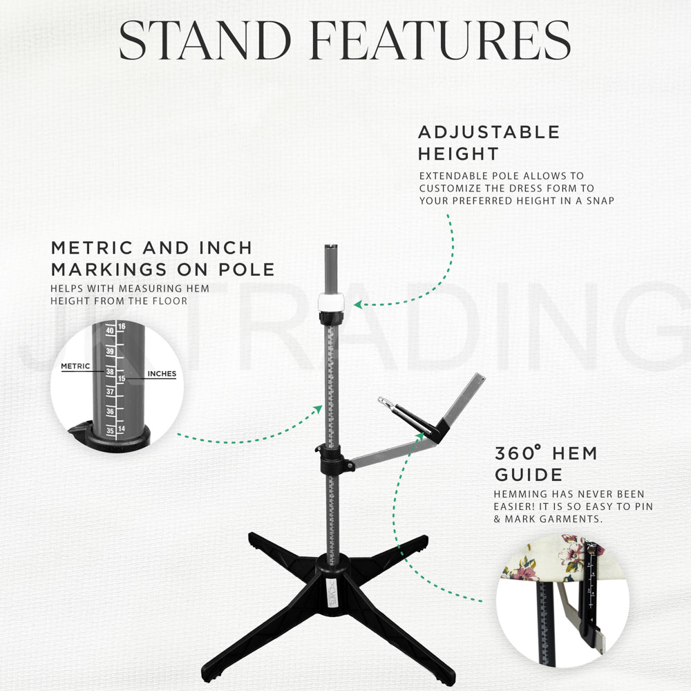 Hemming stand with features highlighted on a white background