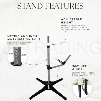 Hemming stand with features highlighted on a white background