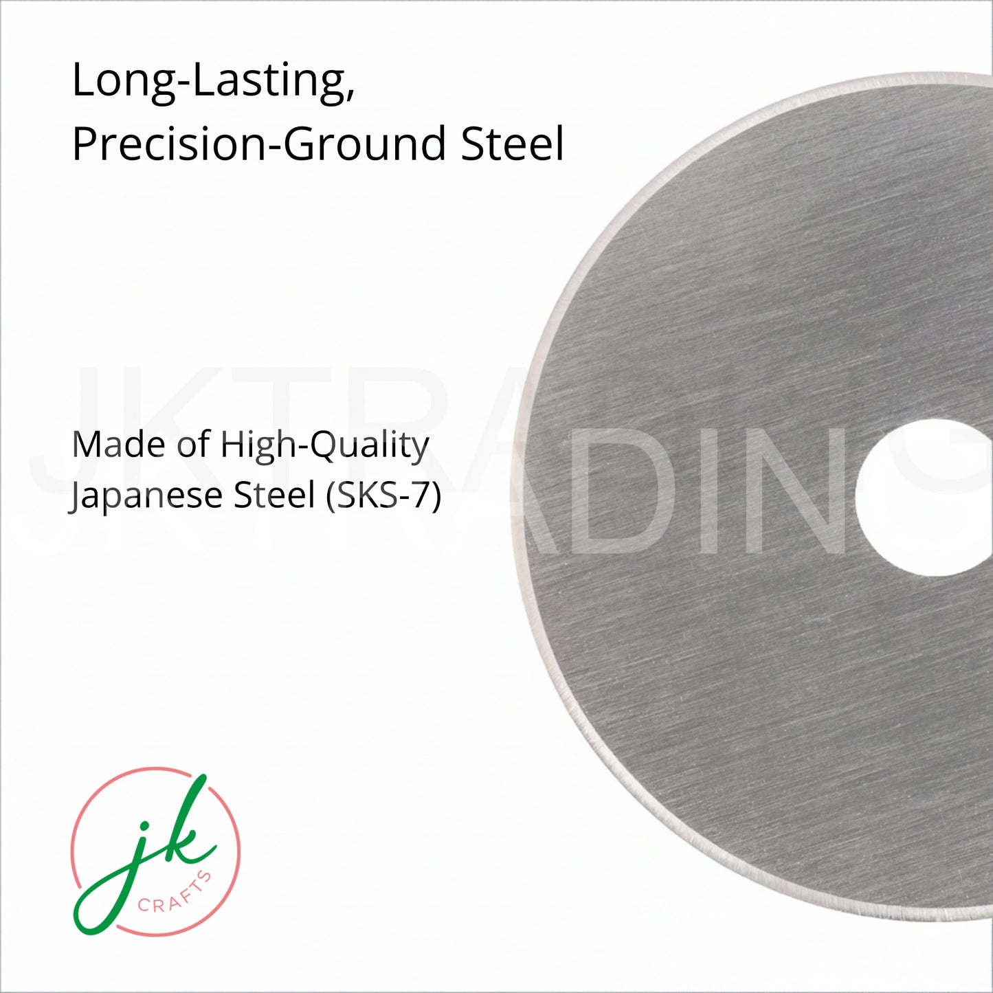 High-magnification view showcasing the ultra-sharp ground bevel edge of a precision-cut steel rotary disc.