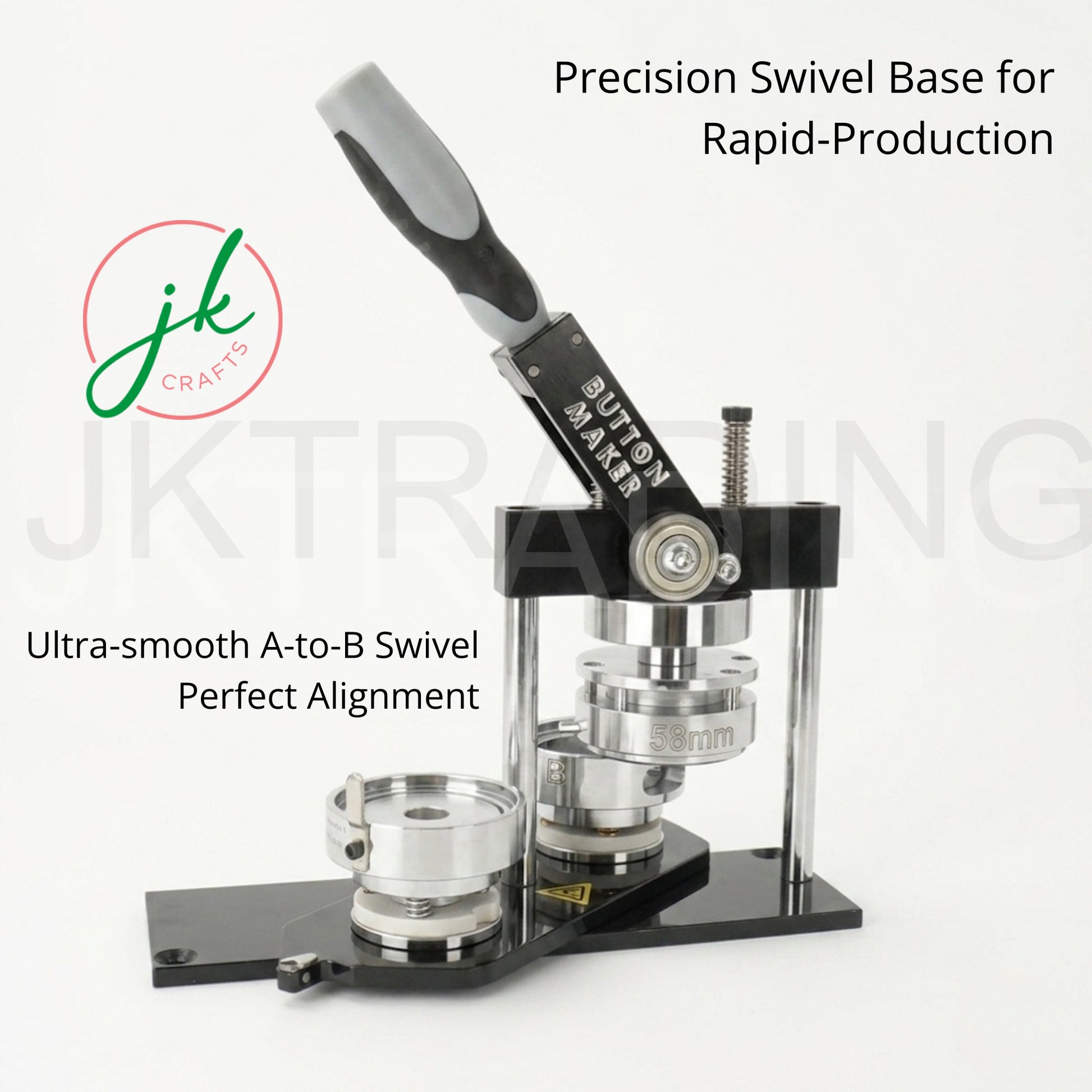 JKCrafts heavy-duty button badge maker machine with N3 mould and precision swivel base for rapid production.