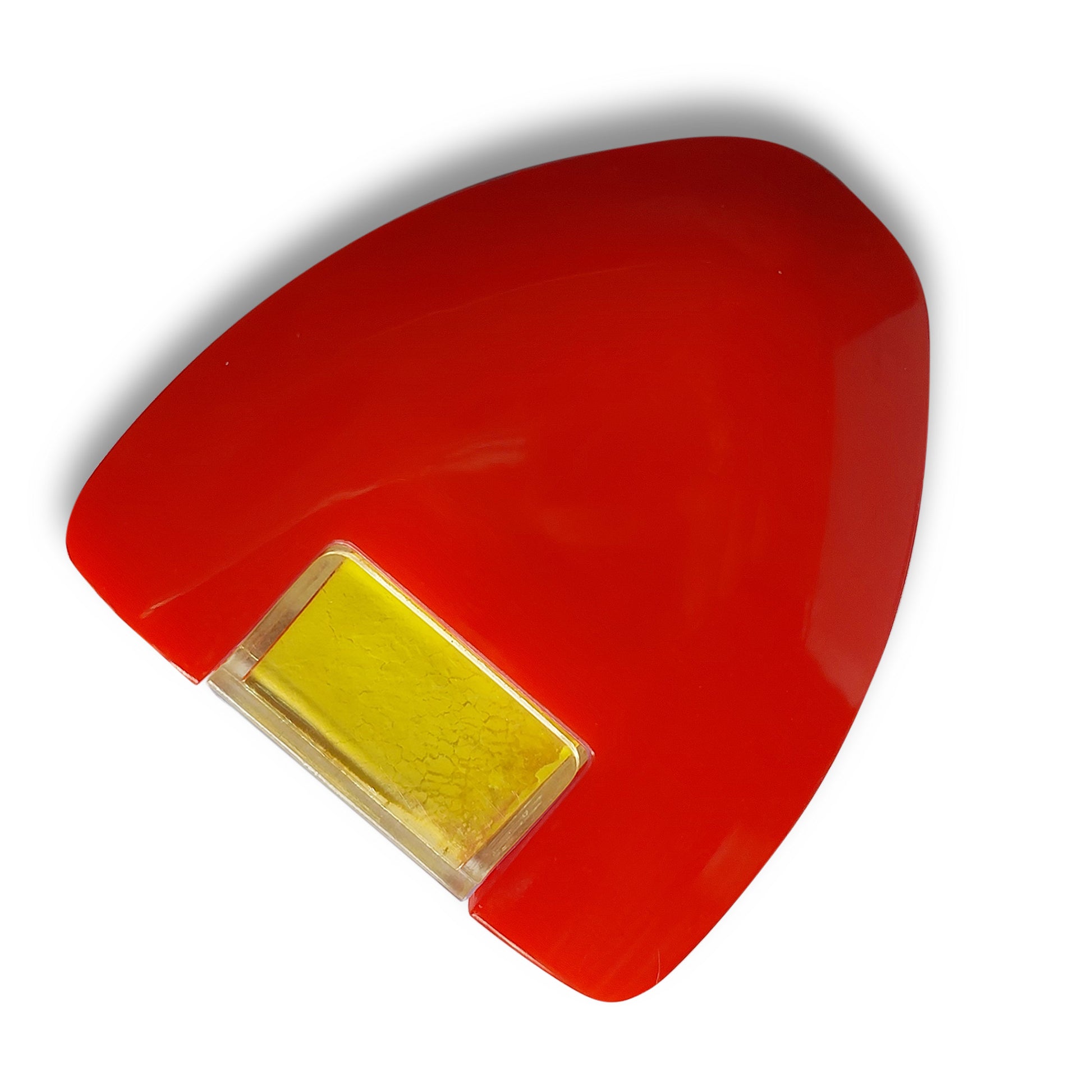 Red comfort-grip dressmaking powder chalk dispenser fitted with a vibrant yellow line marking cartridge.