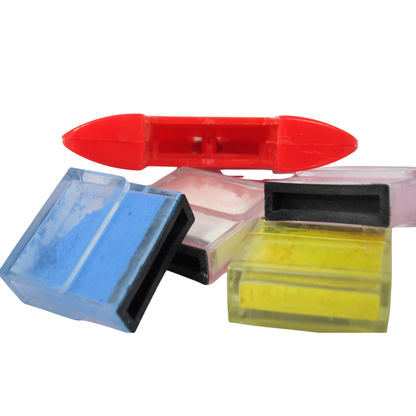 Set of colorful plastic refillable chalk for chalk writer tailor on a white background