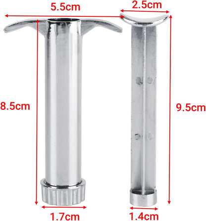 Technical dimension diagram detailing the height, barrel diameter, and handle width specifications of the clay syringe tool.