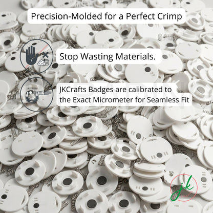 Bulk stack of precision-molded plastic clip magnet backings for uniform button badge maker assembly.