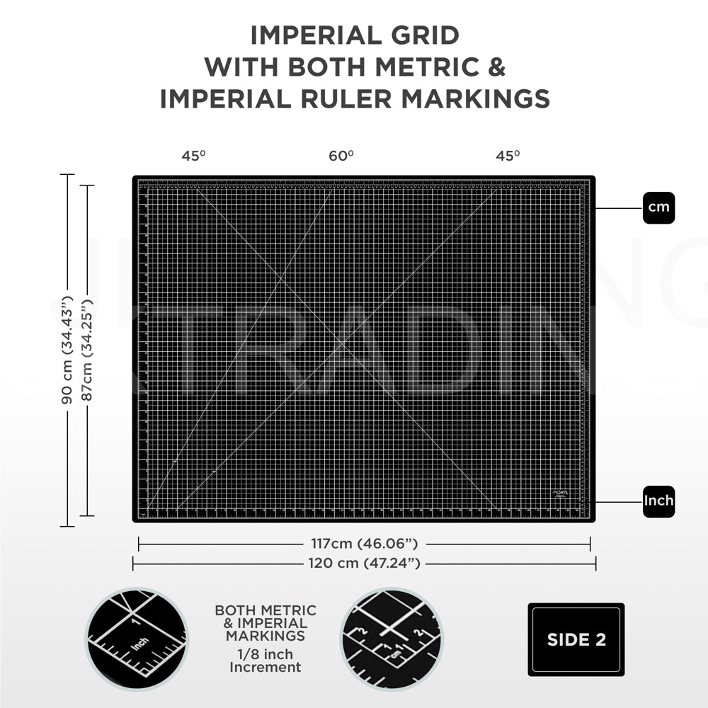 Grid cutting mat with imperial and metric ruler markings, featuring the brand 'JKCrafts'.