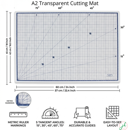Intermediate A2 transparent self-healing cutting mat variation with dimensions measuring 60cm by 45cm.