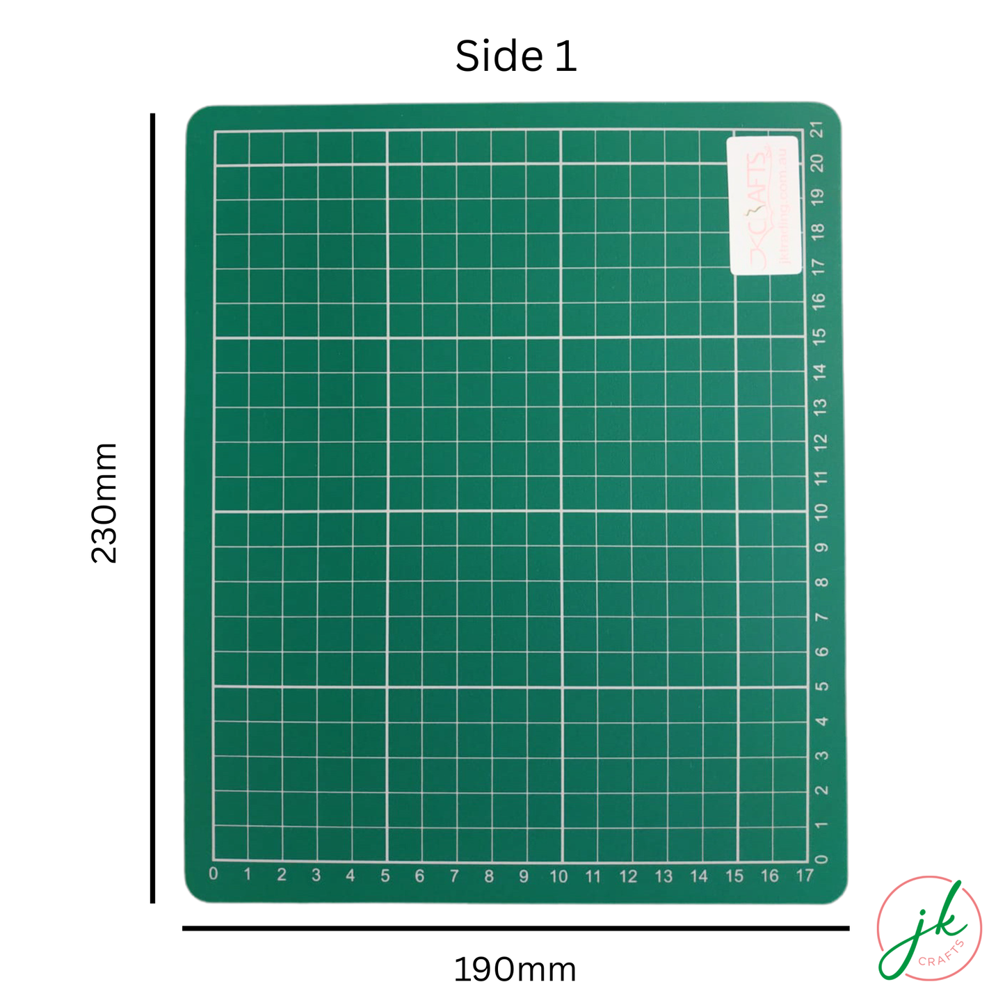 A5 Green cutting mat with grid lines and measurements on a white background