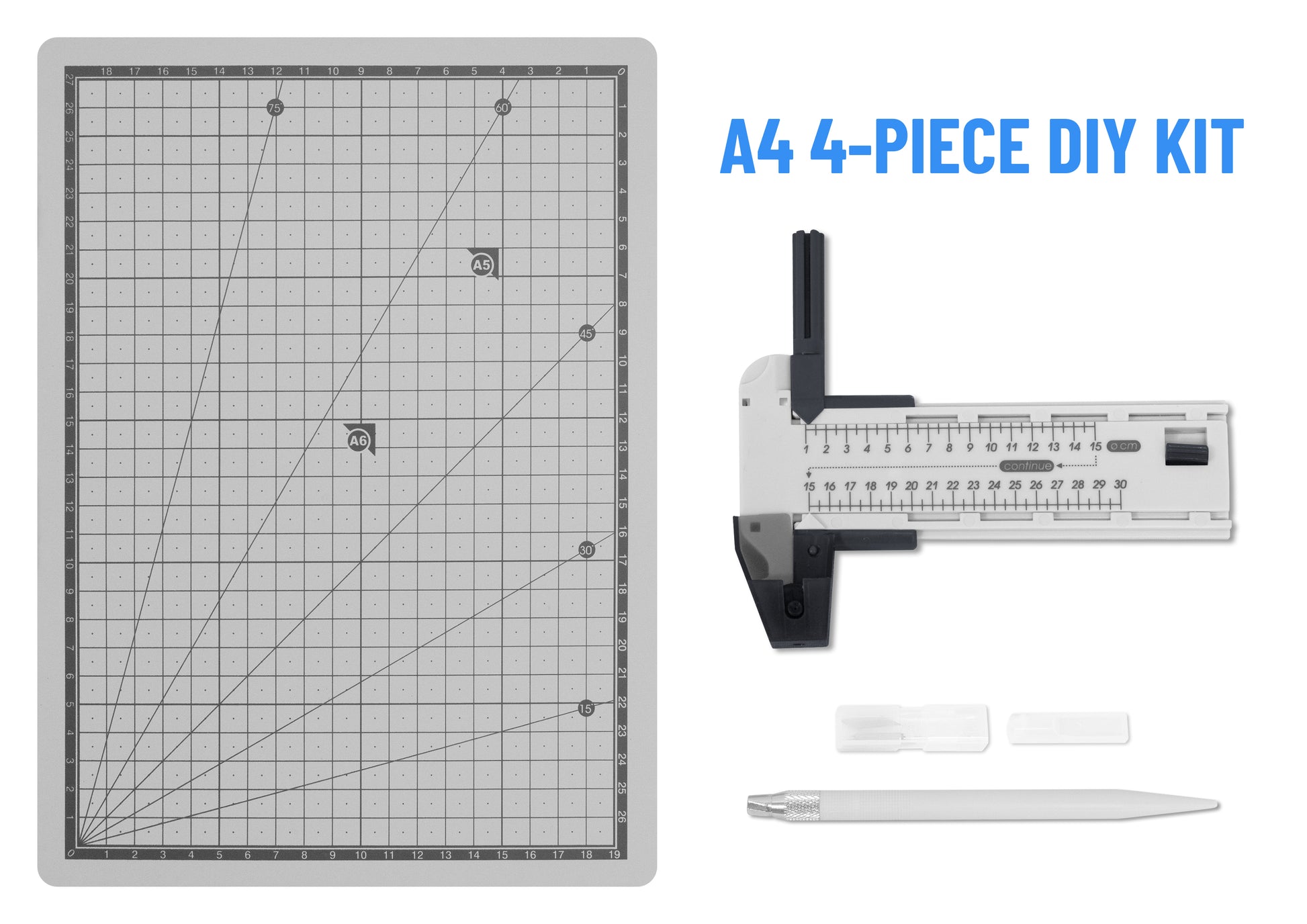 4-piece introductory craft starter bundle featuring the grey A4 self-healing layout board and an edge-guided rotary trimming tool.