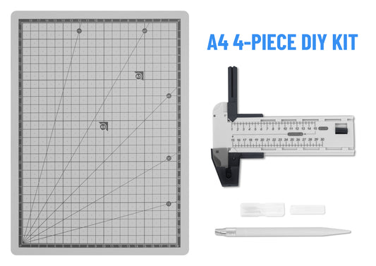 4-piece introductory craft starter bundle featuring the grey A4 self-healing layout board and an edge-guided rotary trimming tool.