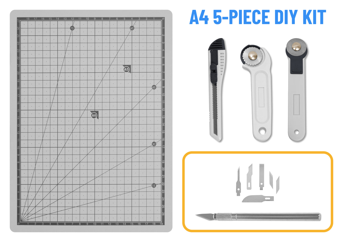 5-piece deluxe DIY model making tool pack showcasing the hobby carving knife set next to an A4 craft mat.