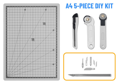 5-piece deluxe DIY model making tool pack showcasing the hobby carving knife set next to an A4 craft mat.