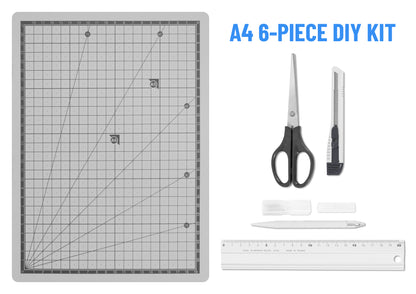 Comprehensive 6-piece tailoring and precision paper cutting kit bundle with an A4 grid self-healing mat.