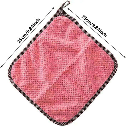 Pink pot holder with black border and measurements on a white background