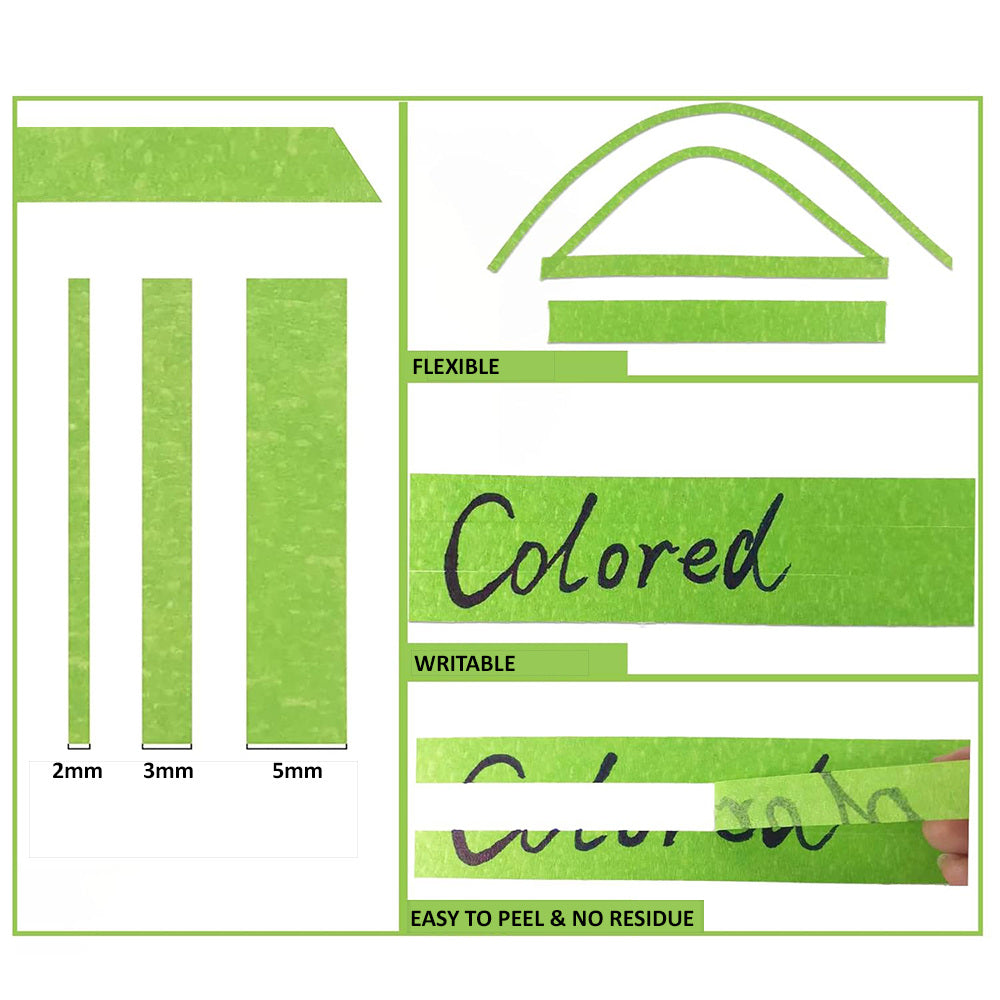 Green tape with flexible, writable, and peelable properties on a white background