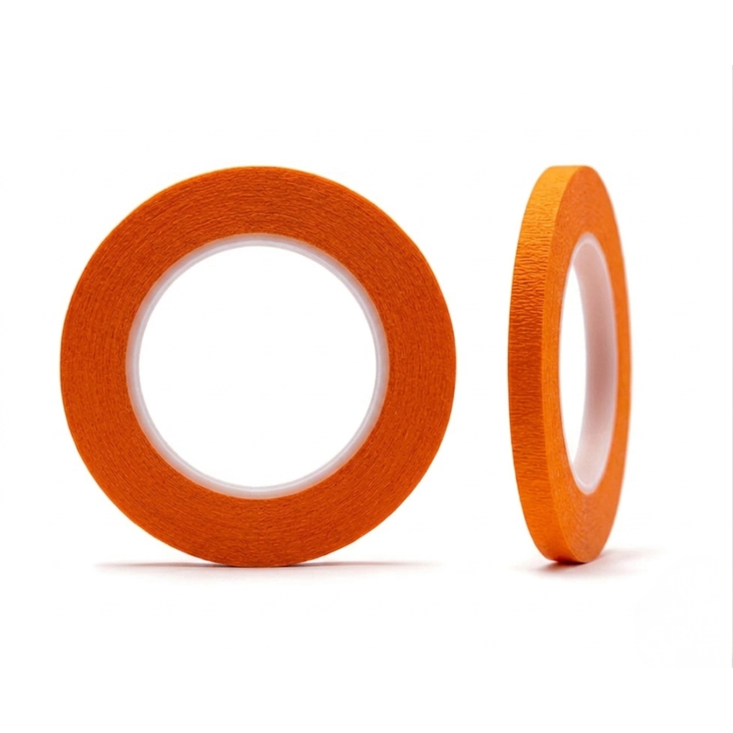Two rolls of orange tape on a white background