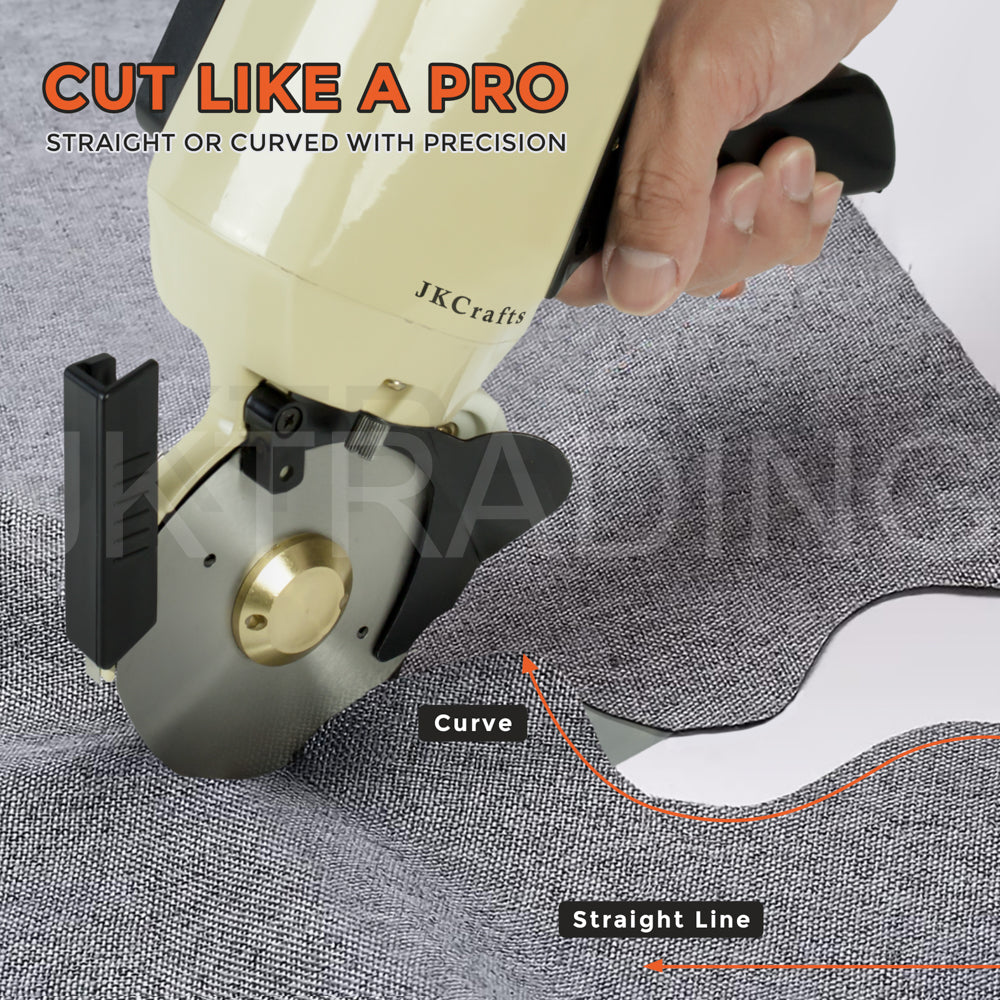 Professional round knife cutting machine tracing a clean curved path on a template layout sheet.