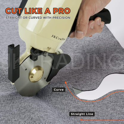 Professional round knife cutting machine tracing a clean curved path on a template layout sheet.