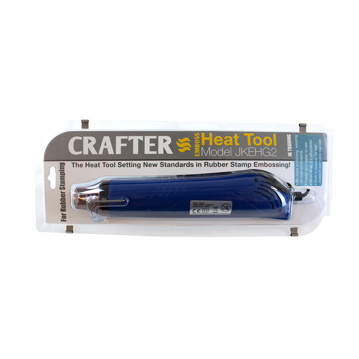 Crafter Heat Tool packaging with blue tool inside on a white background