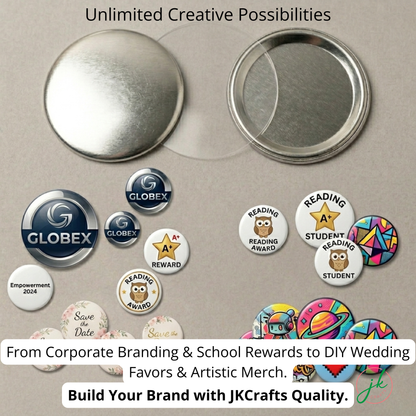 JKCrafts 25-75mm Metal Flat Back Blank Badges - 100-1100 Pcs | DIY Badge Maker Machine Supplies & Premium Tinplate Button Parts