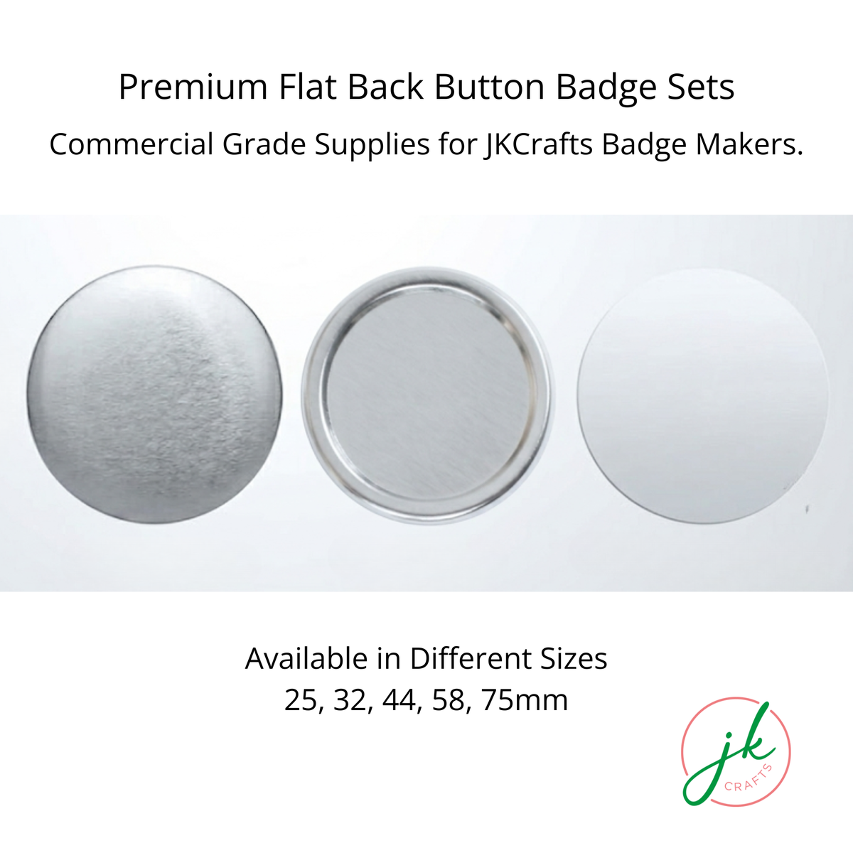 JKCrafts 25-75mm Metal Flat Back Blank Badges - 100-1100 Pcs | DIY Badge Maker Machine Supplies & Premium Tinplate Button Parts