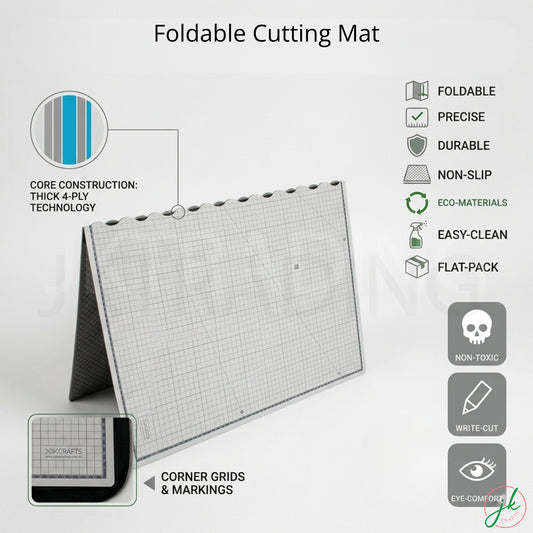 Collapsible folding craft cutting mat showing its unique self-locking wavy seam connection design.