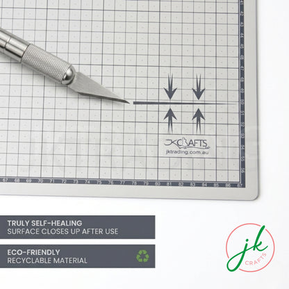 Close-up macro demonstration of a hobby scalpel blade cutting precisely along the wavy seam edge.
