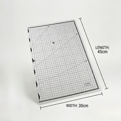 Lightweight foldaway A2 travel quilting mat showcasing exact width and height proportions for compact desks.