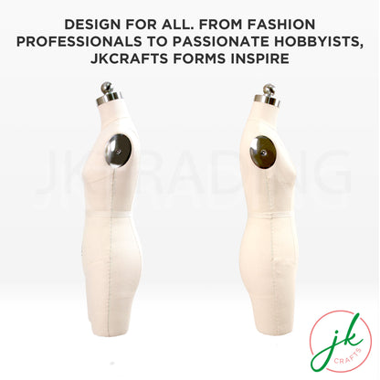 Two mannequin forms on a white background with text about JKCRAFTS.