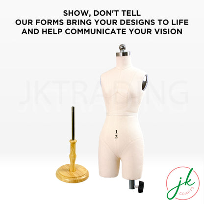 Mannequin with a stand on a white background with text about design communication.