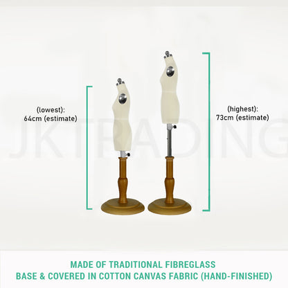 Height comparison chart displaying the scale differences of half scale female half body dress form